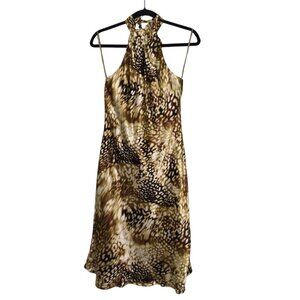 NWOT Boston Proper Dress Women’s 10 Animal Print Silk Halter Sleeveless Lined